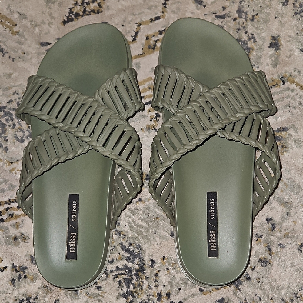 Melissa Olive Green Crisscross Sandals